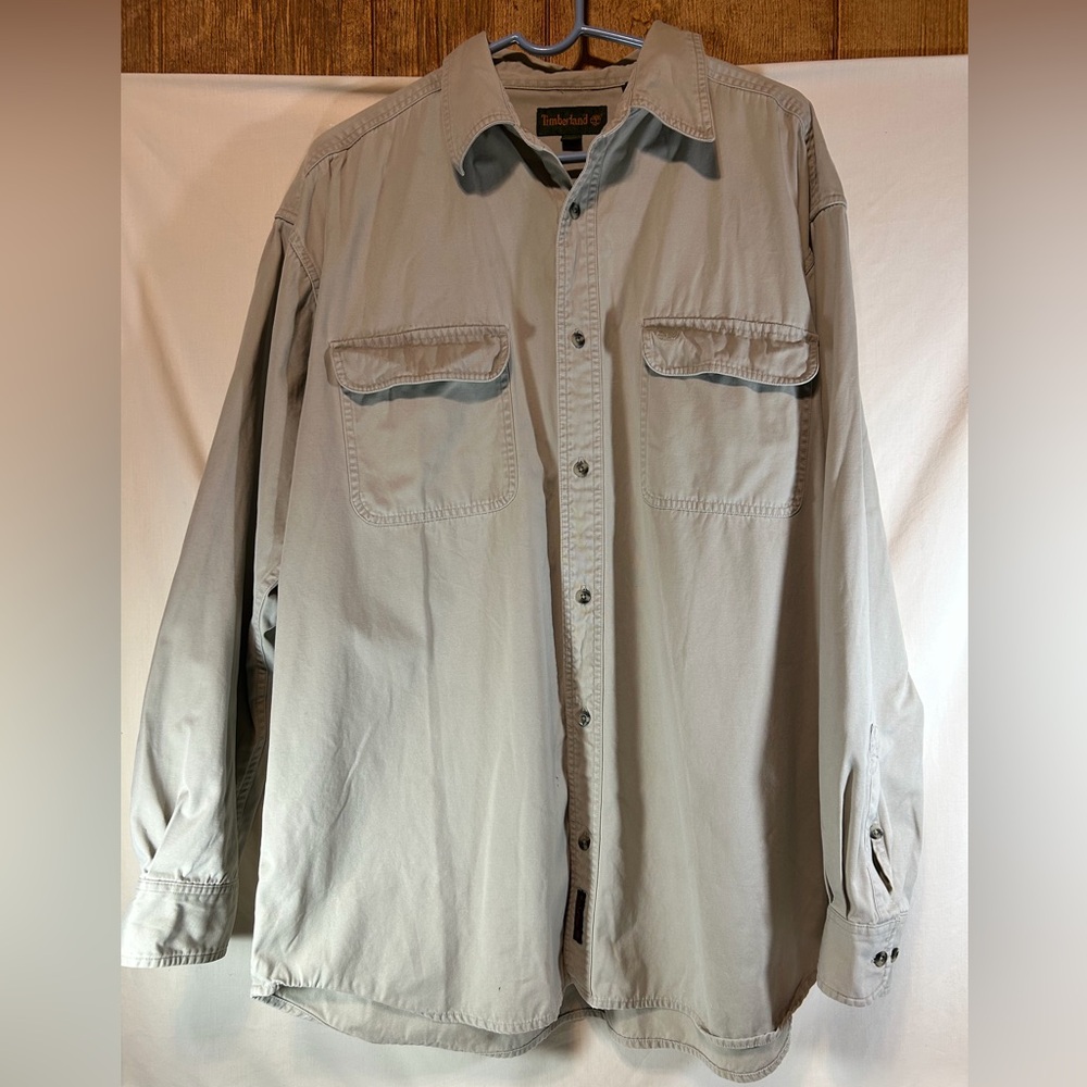 Timberland men’s heavy khaki long sleeve button-down W/pocket shirt XL